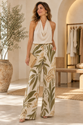 Imagen conceptual de Conjunto de top halter y pantalón estampado creada con IA; artículo pendiente de confirmar